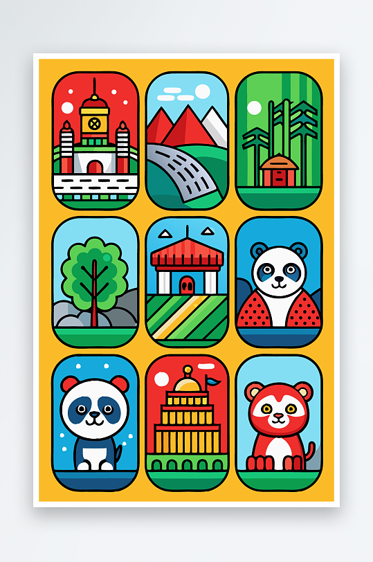 熊猫卡通矢量图标图形-众图网