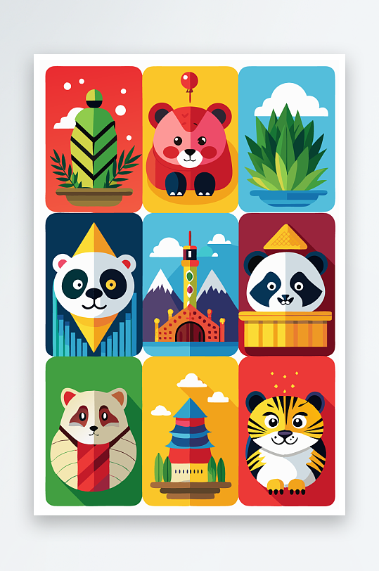 熊猫卡通矢量图标图形-众图网