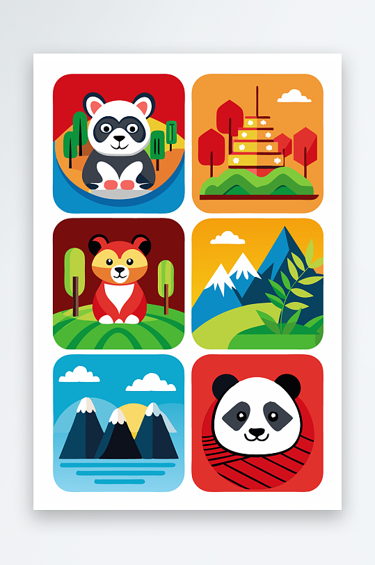 熊猫卡通矢量图标图形-众图网