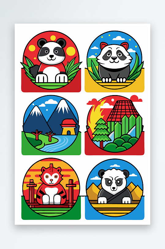 熊猫卡通矢量图标图形-众图网