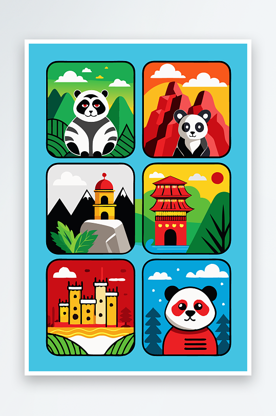 熊猫卡通矢量图标图形-众图网