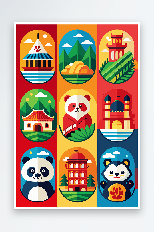 熊猫卡通矢量图标图形-众图网