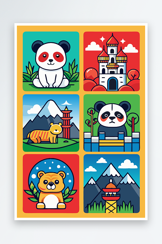 熊猫卡通矢量图标图形-众图网