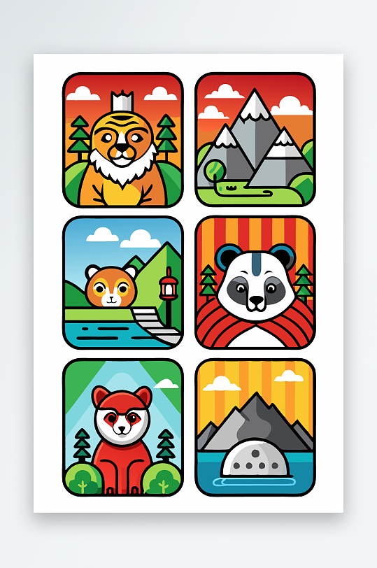 熊猫卡通矢量图标图形-众图网