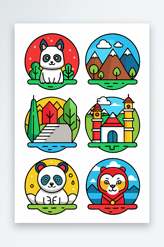 熊猫卡通矢量图标图形-众图网