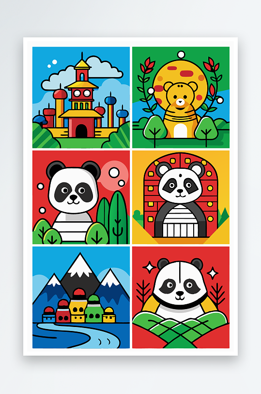 熊猫卡通矢量图标图形-众图网