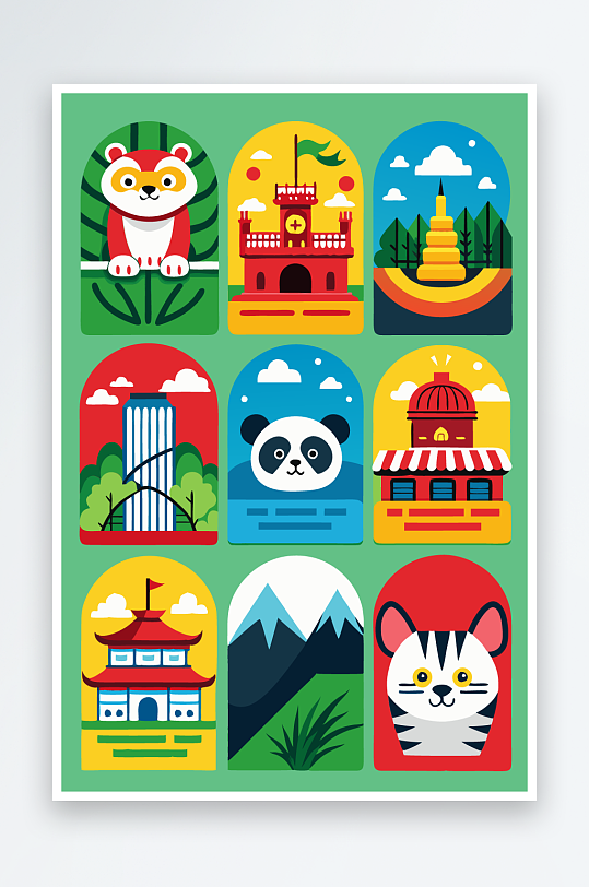 熊猫卡通矢量图标图形-众图网