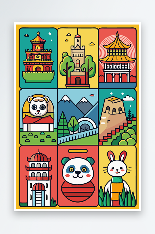 熊猫卡通矢量图标图形-众图网