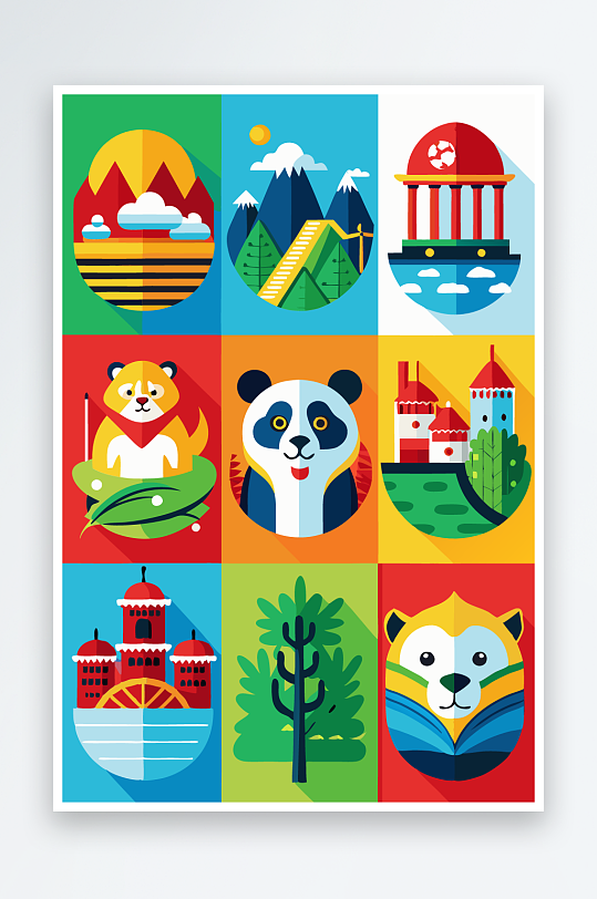 熊猫卡通矢量图标图形-众图网