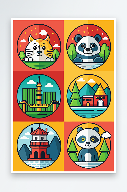 熊猫卡通矢量图标图形-众图网