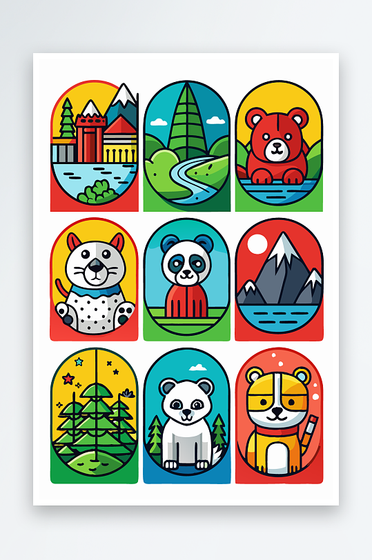 熊猫卡通矢量图标图形元素-众图网