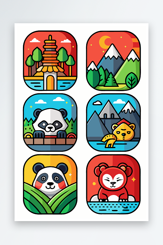 熊猫卡通矢量图标图形元素-众图网