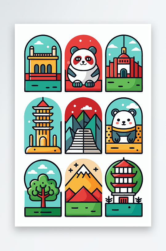 熊猫卡通矢量图标图形元素-众图网