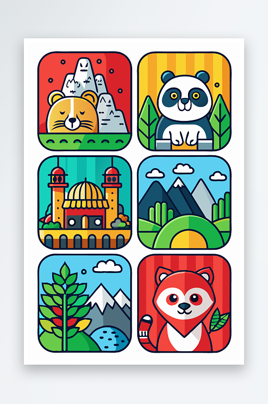 熊猫卡通矢量图标图形元素-众图网