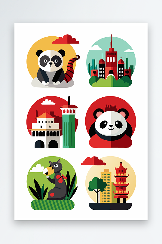 熊猫卡通矢量图标图形元素-众图网