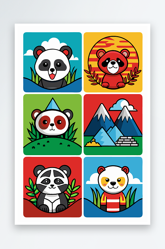 熊猫卡通矢量图标图形元素-众图网