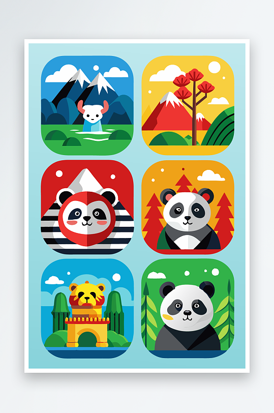 熊猫卡通矢量图标图形元素-众图网