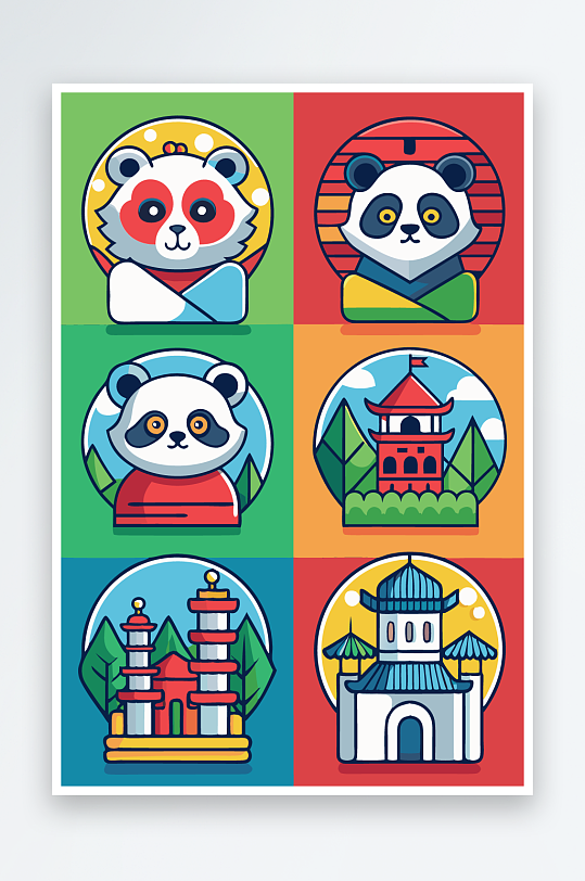 熊猫卡通矢量图标图形元素-众图网