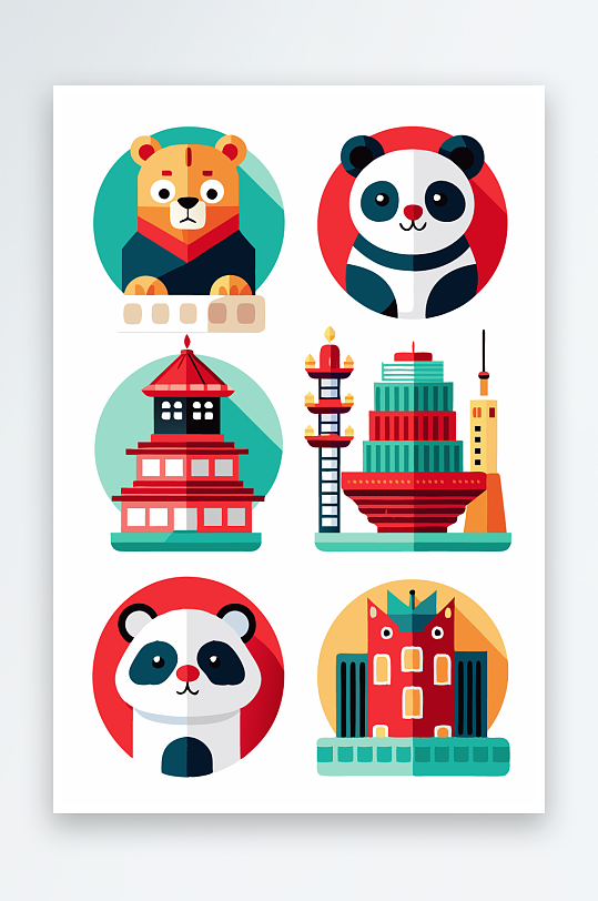 熊猫卡通矢量图标图形元素-众图网