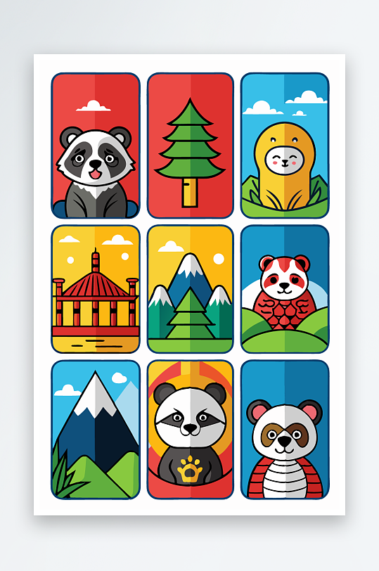 熊猫卡通矢量图标图形元素-众图网