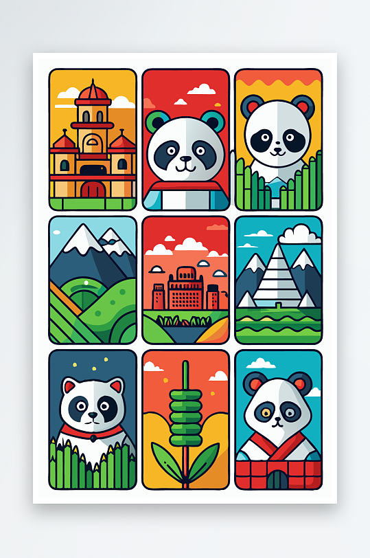 熊猫卡通矢量图标图形元素-众图网