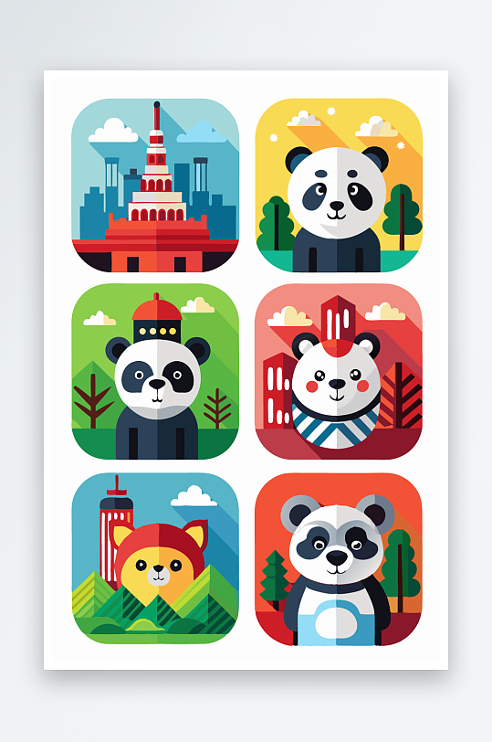 熊猫卡通矢量图标图形元素-众图网