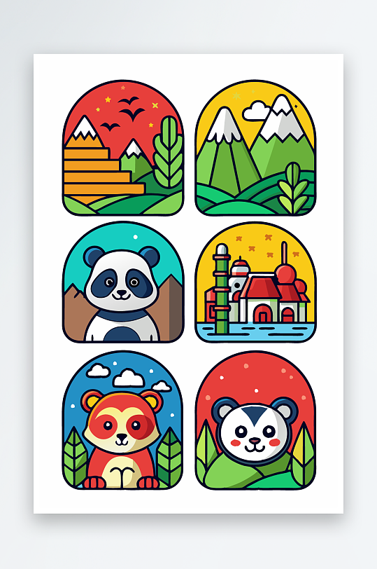 熊猫卡通矢量图标图形元素-众图网