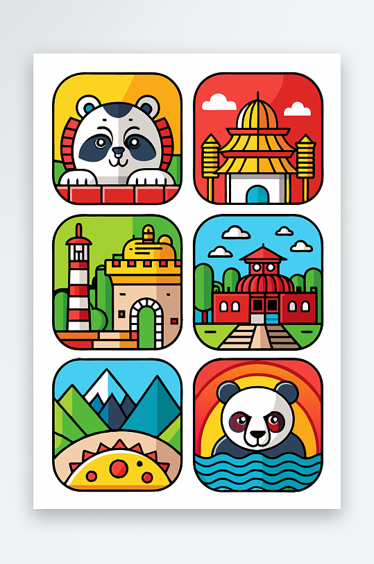 熊猫卡通矢量图标图形元素-众图网