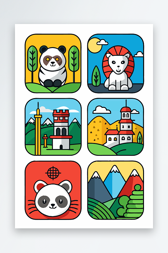 熊猫卡通矢量图标图形元素-众图网