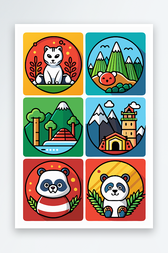 熊猫卡通矢量图标图形元素-众图网