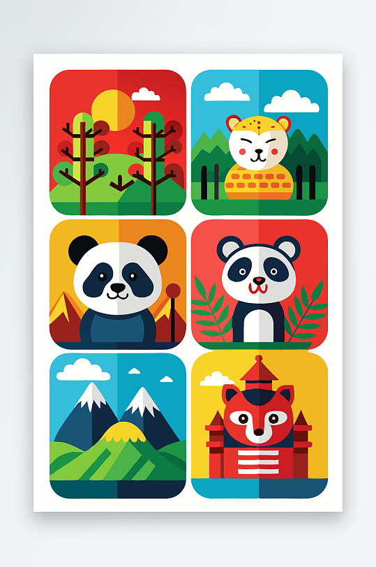 熊猫卡通矢量图标图形元素-众图网