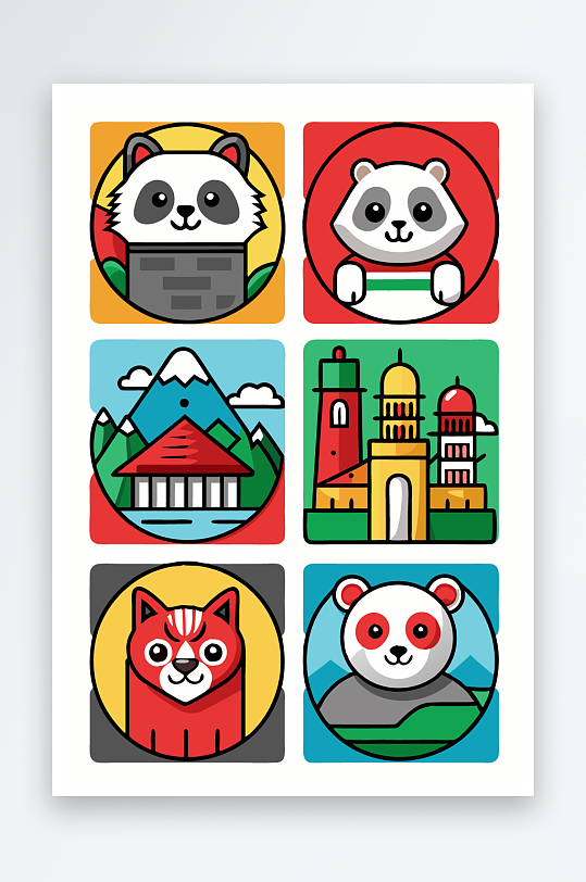 熊猫卡通矢量图标图形-众图网