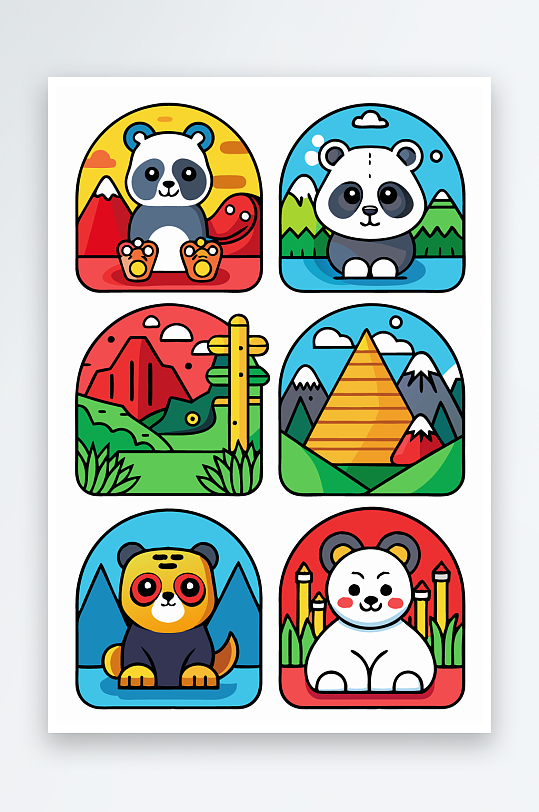 熊猫卡通矢量图标图形-众图网