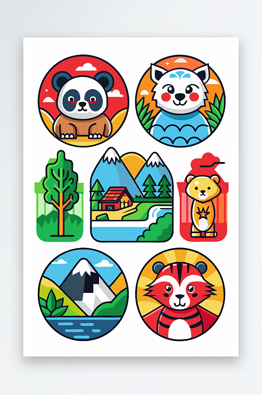 熊猫卡通矢量图标图形-众图网