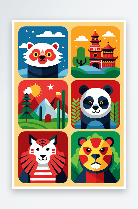 熊猫卡通矢量图标图形-众图网