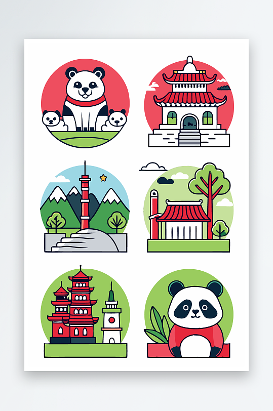 熊猫卡通矢量图标图形-众图网