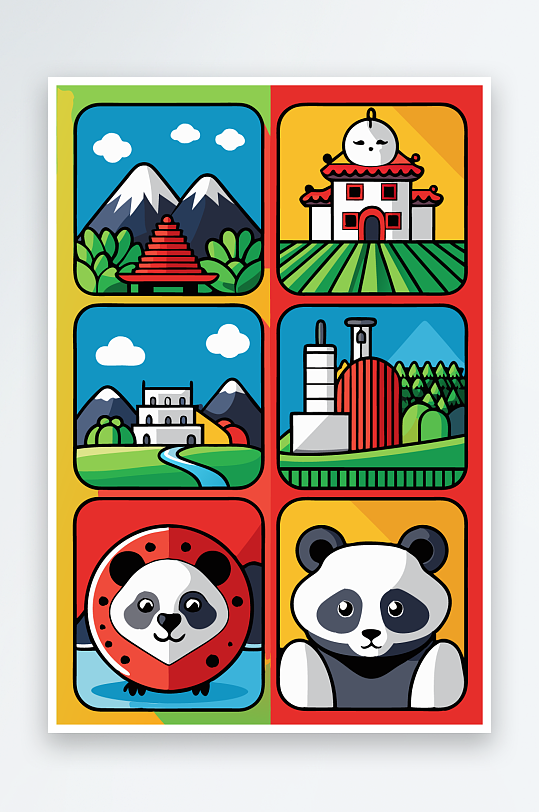 熊猫卡通矢量图标图形-众图网