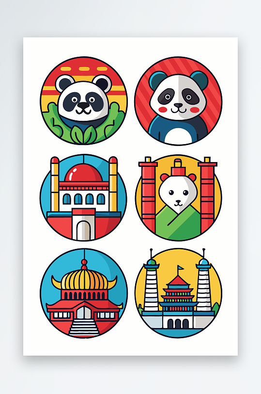 熊猫卡通矢量图标图形-众图网