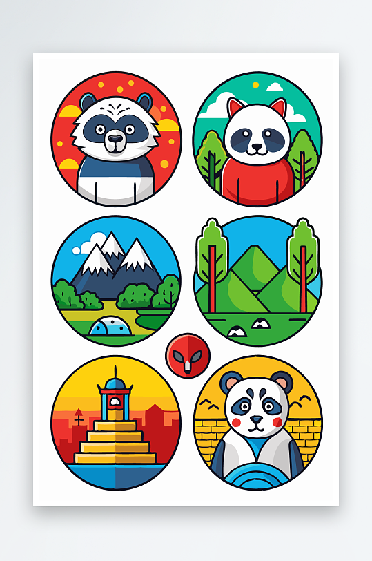 熊猫卡通矢量图标图形-众图网