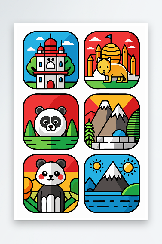 熊猫卡通矢量图标图形-众图网