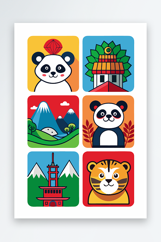 熊猫卡通矢量图标图形-众图网