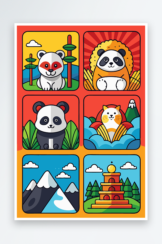 熊猫卡通矢量图标图形-众图网
