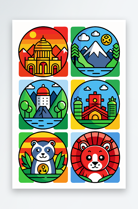 熊猫卡通矢量图标图形-众图网