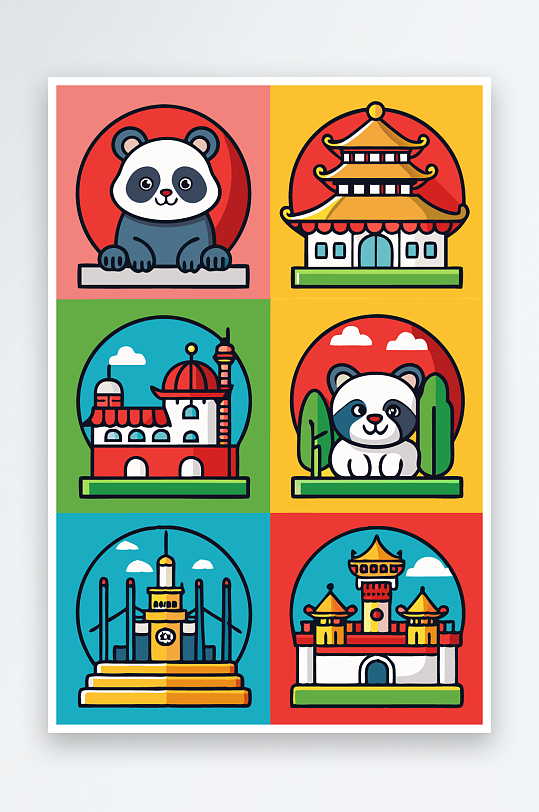 熊猫卡通矢量图标图形-众图网