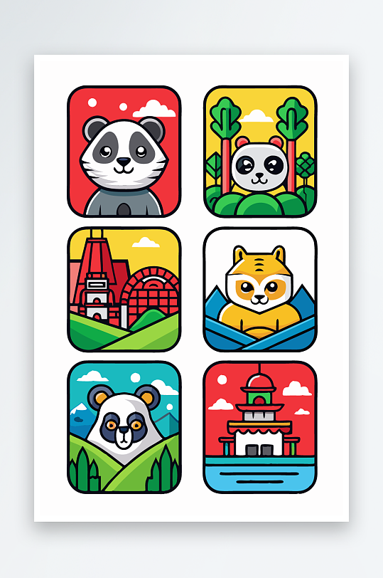 熊猫卡通矢量图标图形-众图网