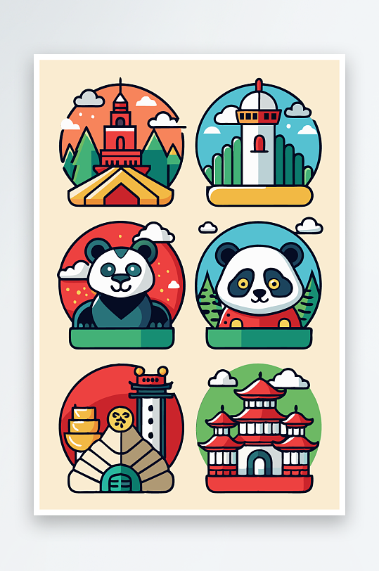 熊猫卡通矢量图标图形-众图网