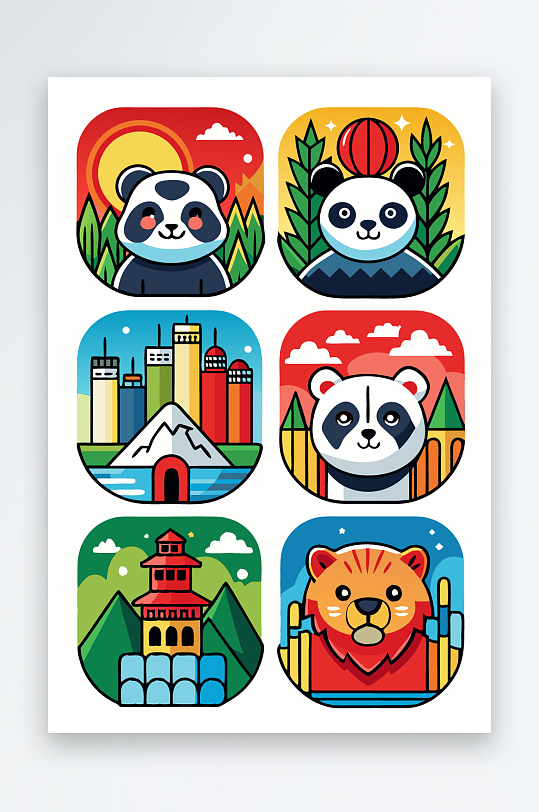熊猫卡通矢量图标图形-众图网