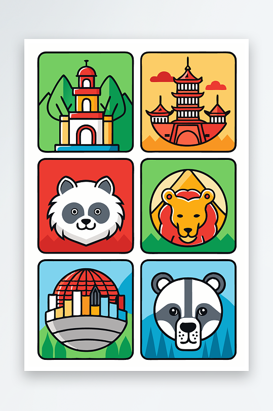 熊猫卡通矢量图标图形-众图网