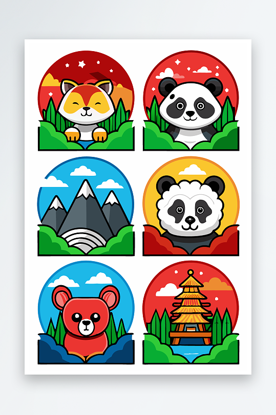 熊猫卡通矢量图标图形元素-众图网