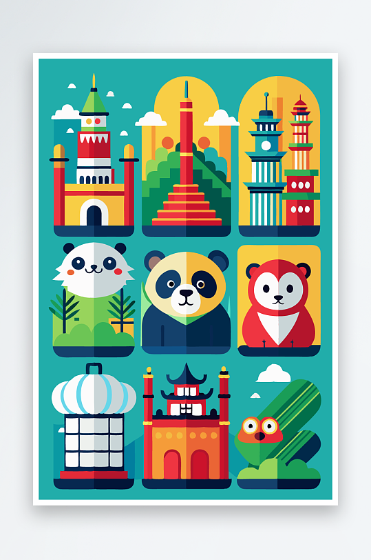 熊猫卡通矢量图标图形元素-众图网